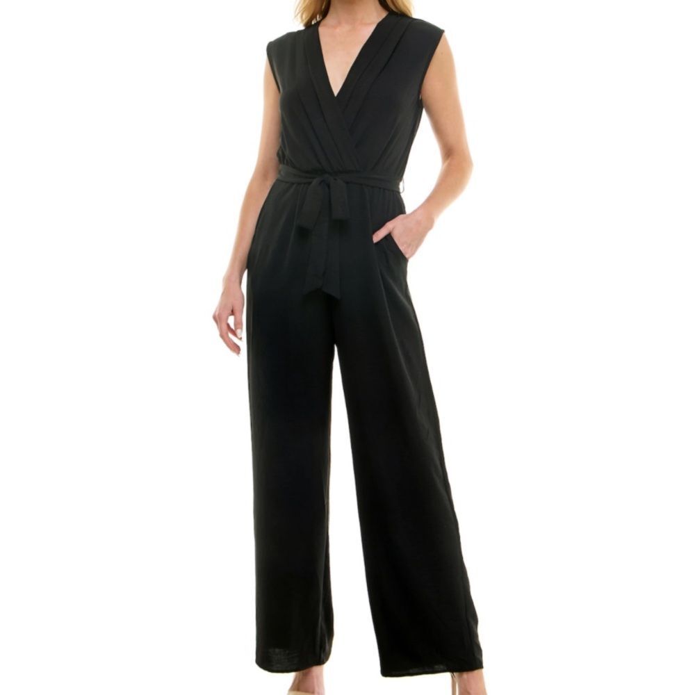 Chico’s Women's Tie-Front Wide Leg Black Jumpsuit Size 16/18